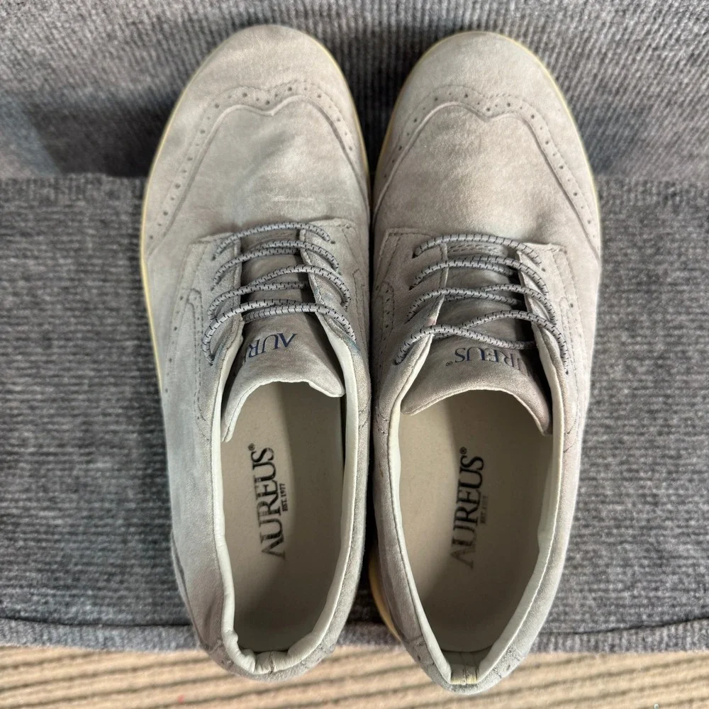 Aureus Mens AUM1010 Grey Suede Wingtip Oxford Sneakers Size 9